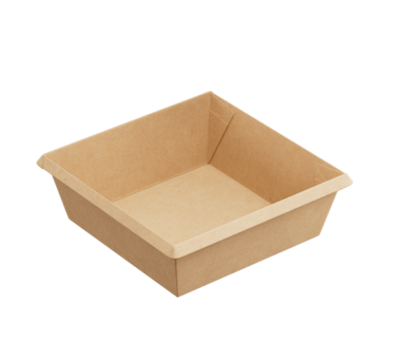 Контейнер бумажный 550 мл 130х130х45 квадрат крафт/крафт без крышки