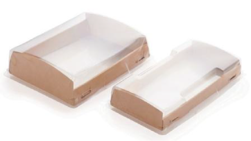 Коробка для торта OpBox 600 мл 200х100х40 КРАФТ с прозрачной крышкой OSQ
